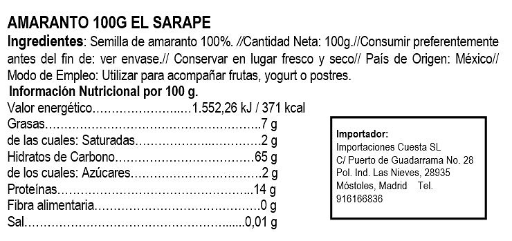 Amaranth gluten free, 100gr brand El Sarape 