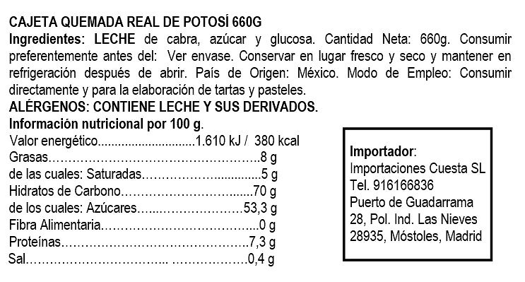 Cajeta Quemada, marca Real de Potosi 