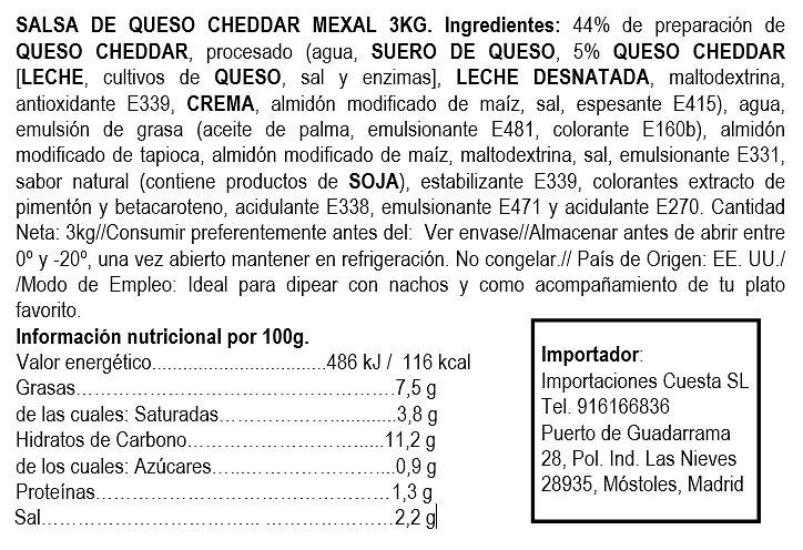 Cheddar cheese sauce 3kg Mex-Al 