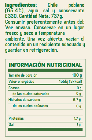 Chiles Poblanos enteros 12/737g El Sarape 