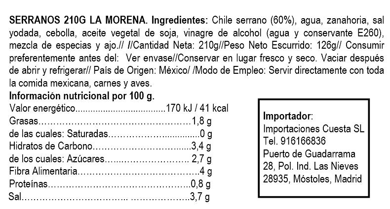 Chiles serranos 210 gr La Morena 