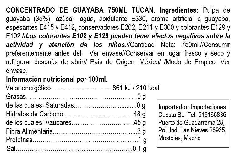 Concentrado de agua de guayaba marca Tucán 
