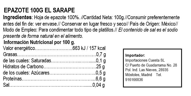 Epazote dried granules, 100gr El Sarape 