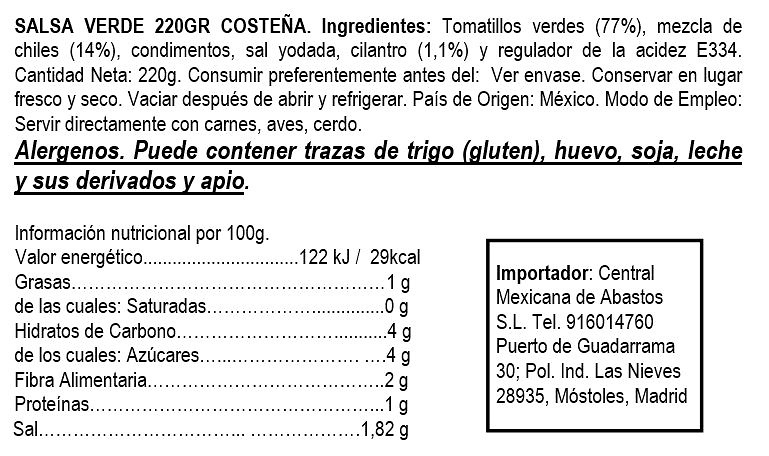 Green Sauce 220g tin La Costena 