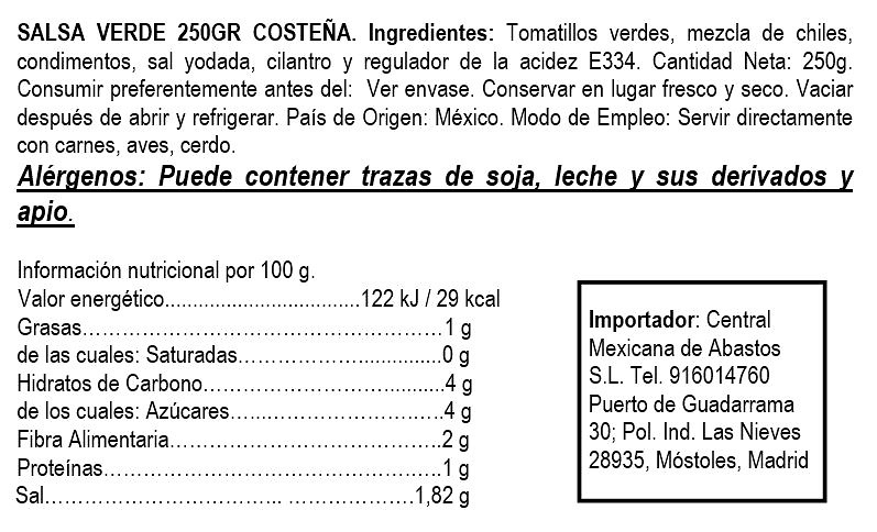 Green Sauce La Costeña 250g 