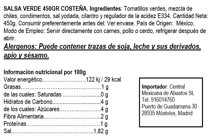 Green Sauce La Costeña 450g 