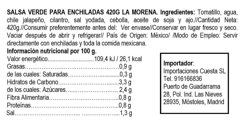 Green enchilada sauce 420gr La Morena 