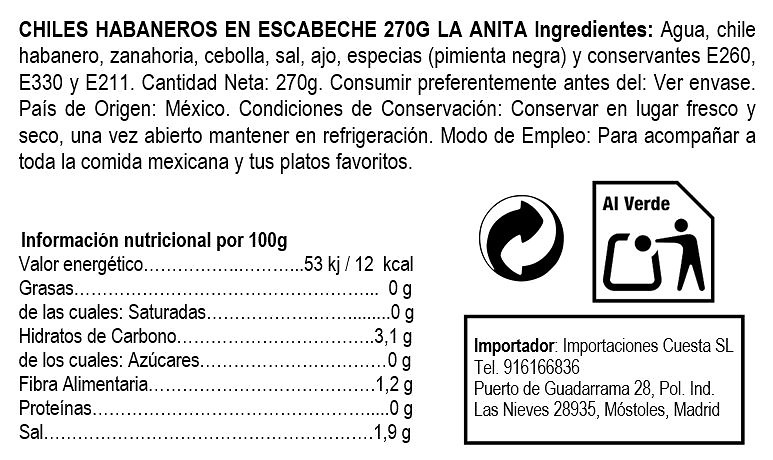 Habanero en escabeche 12/270gr La Anita 