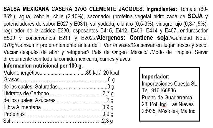 Homemade Mexican sauce 370gr clemente Jacques 