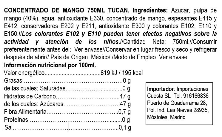 Mango water concentrate, Tucán 