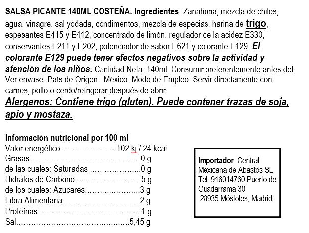 Mexican Hot Sauce, La Costeña 140g 