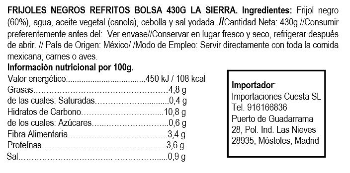 Refried Black Friljoles in Bag, La Sierra 