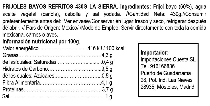 Refried bay bean La Sierra 430gr 