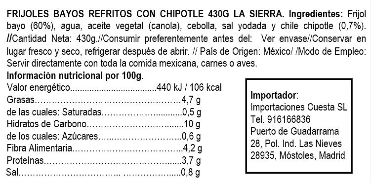 Refried beans with chipotle, La Sierra 430gr 