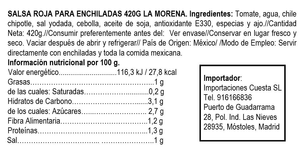 Salsa Enchiladas Rojas 420gr La Morena 