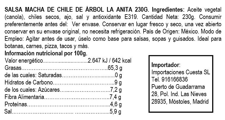 Salsa Macha de Chile de Arbol 12/230 g 