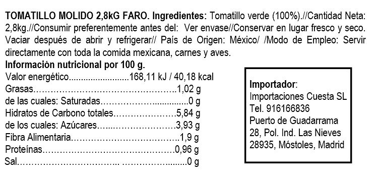 Salsa de tomatillo molido 2,8 kg 