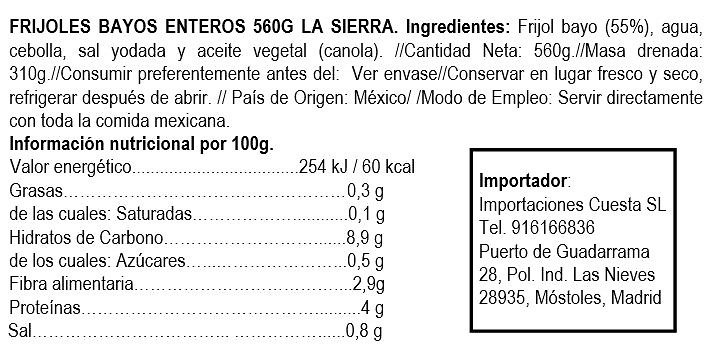 Whole bay bean, La sierra 560gr 