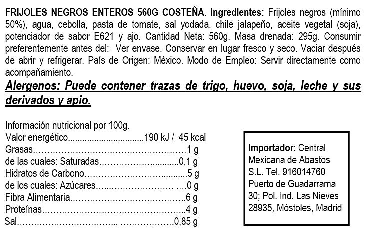 Whole black bean La Costeña 560gr 