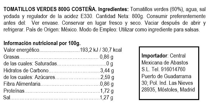 Whole green tomato La Costeña 