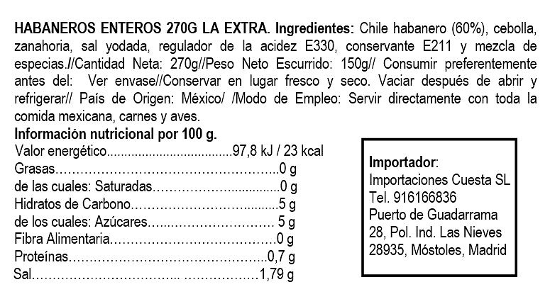 Whole habaneros chillies La Extra 270gr 